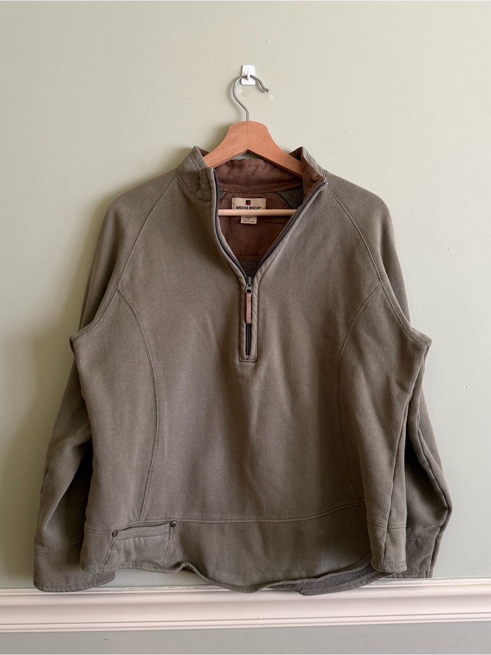 Cotton Woolrich Unisex Olive Quarter-Zip Fleece Pullover
